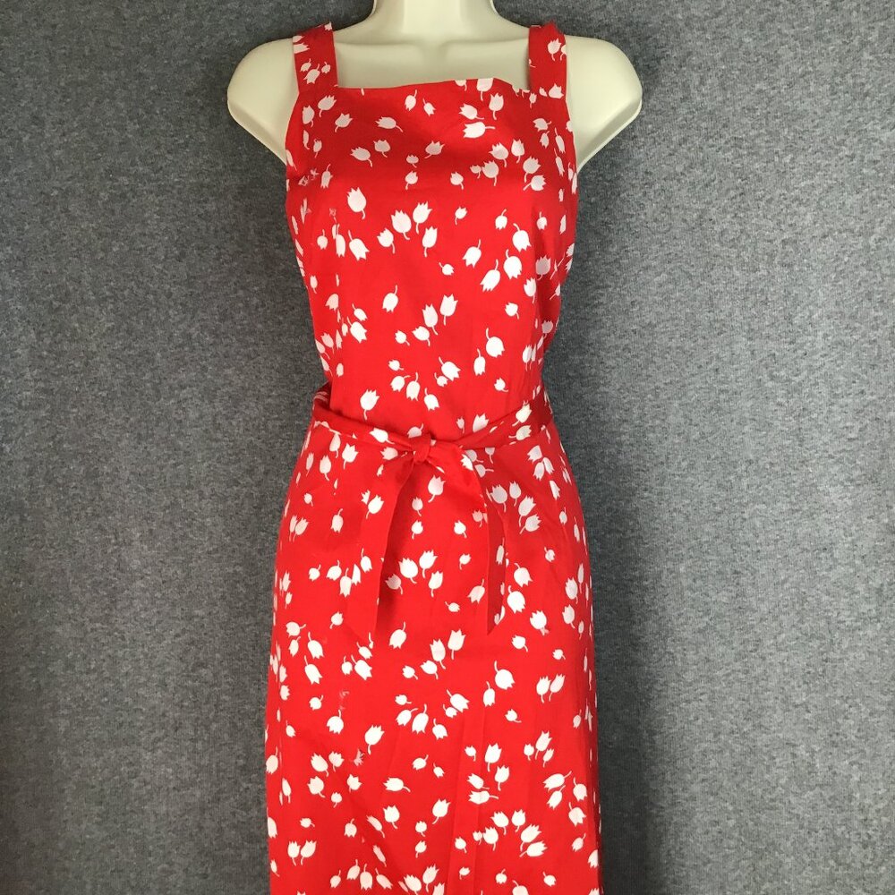 Vintage Liz Claiborne Red Tulip Print Dress with Back Split Sz 10P